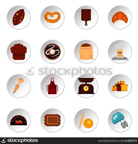 Bakery set icons in flat style isolated on white background. Bakery set flat icons