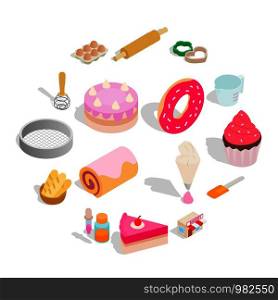 Bakery set icons in isometric 3d style isolated on white background. Bakery set icons, isometric 3d style