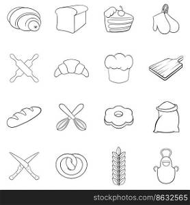 Bakery set icons in outline style isolated on white background. Bakery icon set outline