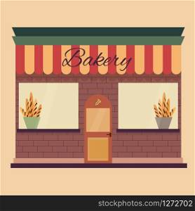 Bakery shop building facade with signboard. Flat style illustration. Flat Illustration of the bakery