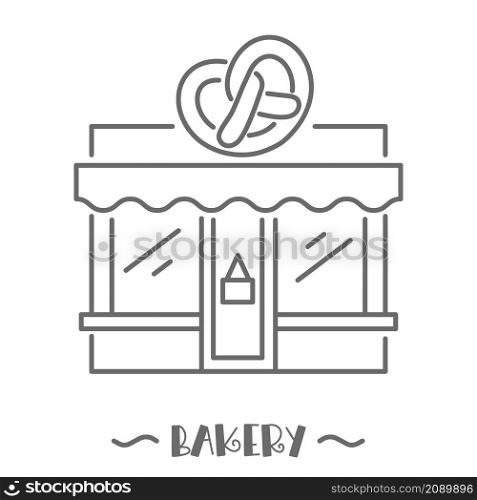 Bakery shop icon. Patisserie front with signboard. Pastry store. Facade of market. Outline vector illustration. Bakery shop icon. Patisserie front with signboard. Pastry store. Facade of market. Outline vector illustration.