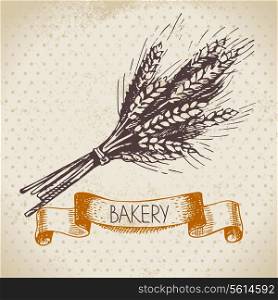 Bakery sketch background. Vintage hand drawn illustration of wheat