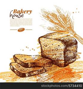 Bakery sketch background. Vintage hand drawn vector illustration
