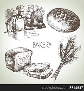 Bakery sketch icon set. Vintage hand drawn illustrations