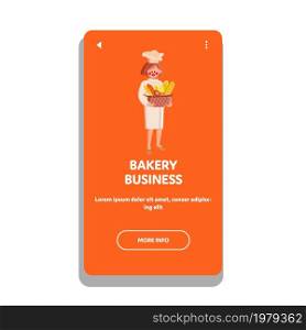 bakery store business woman. female business owner. bakery bread shop. salesgirl with food menu. vector web Flat Cartoon Illustration. bakery business woman vector