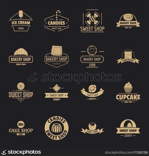 Bakery sweets logo icons set. Simple illustration of 16 bakery sweets logo vector icons for web. Bakery sweets logo icons set, simple style
