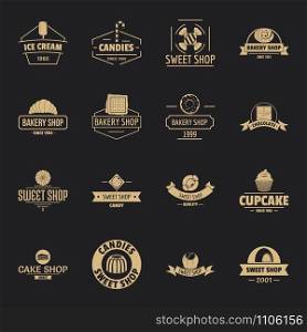 Bakery sweets logo icons set. Simple illustration of 16 bakery sweets logo vector icons for web. Bakery sweets logo icons set, simple style