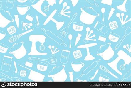 Bakery tool background kitchenware on light blue Vector Image