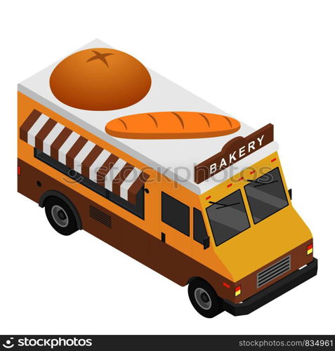Bakery truck icon. Isometric of bakery truck vector icon for web design isolated on white background. Bakery truck icon, isometric style