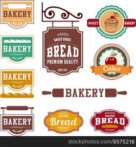 Bakery vintage labels such as logo design vector image