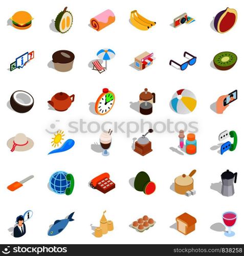Bakeshop icons set. Isometric style of 36 bakeshop vector icons for web isolated on white background. Bakeshop icons set, isometric style