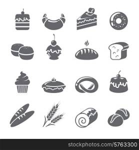 Baking icons black set with sweet cream pastry desserts isolated vector illustration