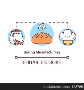 Baking manufacturing concept icon. Local production idea thin line illustration. Fresh bread and homemade pastry. Small bakery shop. Vector isolated outline drawing. Editable stroke