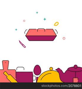 Baking tray, covered lid filled line vector icon, simple illustration, related bottom border.. Baking tray, covered lid filled line icon, simple vector illustration