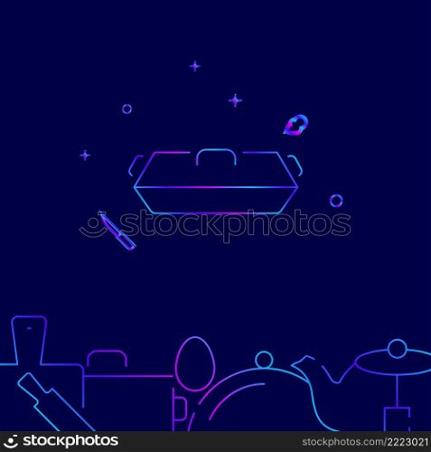 Baking tray, covered lid gradient line vector icon, simple illustration on a dark blue background, kitchen related bottom border.. Baking tray, covered lid gradient line icon, vector illustration