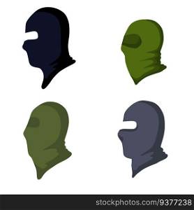 Balaclava for disguise. Green Protective mask of military and a robber. Set of Soldier Head flat icon. Balaclava for disguise. Protective mask