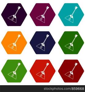 Balalaika icon set many color hexahedron isolated on white vector illustration. Balalaika icon set color hexahedron