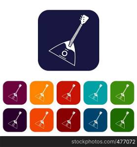 Balalaika icons set vector illustration in flat style in colors red, blue, green, and other. Balalaika icons set