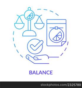 Balance blue gradient concept icon. Skilled designer work basics. Graphic design principles abstract idea thin line illustration. Isolated outline drawing. Myriad Pro-Bold font used. Balance blue gradient concept icon
