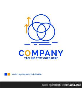 balance, circle, alignment, measurement, geometry Blue Yellow Business Logo template. Creative Design Template Place for Tagline.