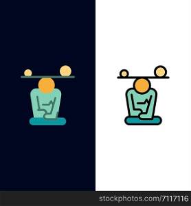 Balance, Concentration, Meditation, Mind, Mindfulness Icons. Flat and Line Filled Icon Set Vector Blue Background