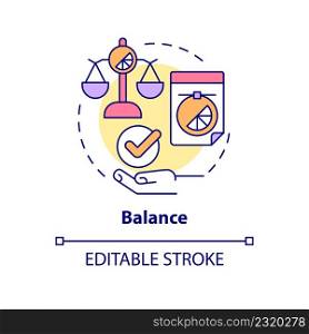 Balance concept icon. Designer work basics. Graphic design principles abstract idea thin line illustration. Isolated outline drawing. Editable stroke. Arial, Myriad Pro-Bold fonts used. Balance concept icon