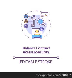 Balance contract access and security concept icon. Efficient contract management tips. Contract details idea thin line illustration. Vector isolated outline RGB color drawing. Editable stroke. Balance contract access and security concept icon