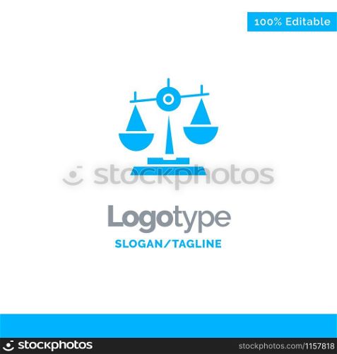 Balance, Court, Judge, Justice, Law, Legal, Scale, Scales Blue Solid Logo Template. Place for Tagline