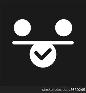 Balance dark mode glyph ui icon. Inner harmony. Work life balance. User interface design. White silhouette symbol on black space. Solid pictogram for web, mobile. Vector isolated illustration. Balance dark mode glyph ui icon