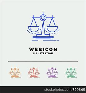 Balance, decision, justice, law, scale 5 Color Line Web Icon Template isolated on white. Vector illustration. Vector EPS10 Abstract Template background