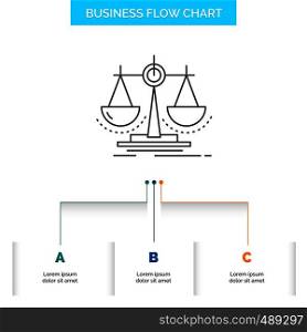 Balance, decision, justice, law, scale Business Flow Chart Design with 3 Steps. Line Icon For Presentation Background Template Place for text. Vector EPS10 Abstract Template background