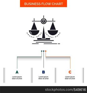 Balance, decision, justice, law, scale Business Flow Chart Design with 3 Steps. Glyph Icon For Presentation Background Template Place for text.. Vector EPS10 Abstract Template background