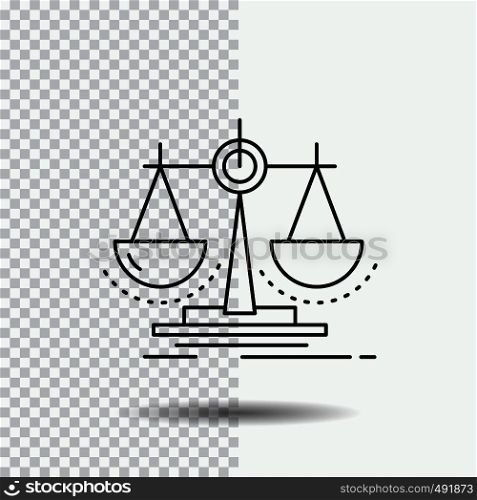 Balance, decision, justice, law, scale Line Icon on Transparent Background. Black Icon Vector Illustration. Vector EPS10 Abstract Template background
