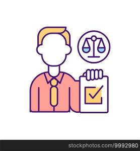 Balance documents agreements RGB color icon. Contract management company development. Signing digital and physical agreement to get what you want. Providing services. Isolated vector illustration. Balance documents agreements RGB color icon