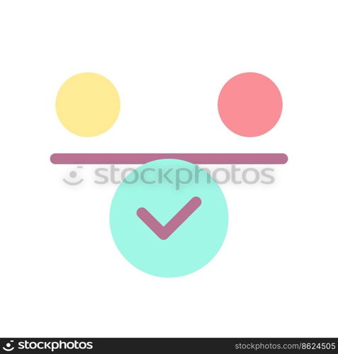 Balance flat color ui icon. Inner harmony and calmness. Comparison. Work life balance. Simple filled element for mobile app. Colorful solid pictogram. Vector isolated RGB illustration. Balance flat color ui icon