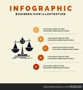 Balance, Law, Loss, Profit, Solid Icon Infographics 5 Steps Presentation Background