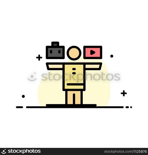 Balance, Life, Play, Work Business Flat Line Filled Icon Vector Banner Template