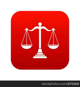 Balance scale icon digital red for any design isolated on white vector illustration. Balance scale icon digital red