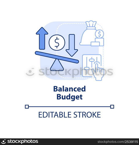 Balanced budget light blue concept icon. Income equals expenditures. Classification abstract idea thin line illustration. Isolated outline drawing. Editable stroke. Arial, Myriad Pro-Bold fonts used. Balanced budget light blue concept icon