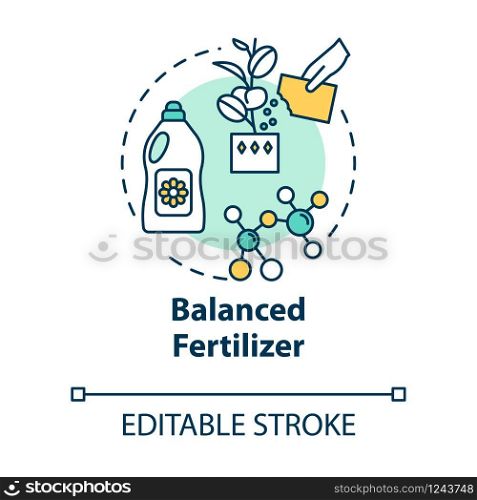 Balanced fertilizer concept icon. Growing houseplants idea thin line illustration. Indoor flowers caring. Home gardening. Vector isolated outline RGB color drawing. Editable stroke