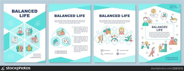 Balanced life mint brochure template. Healthy lifestyle. Booklet print design with linear icons. Vector layouts for presentation, annual reports, ads. Arial-Black, Myriad Pro-Regular fonts used. Balanced life mint brochure template