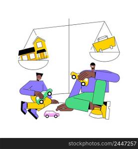 Balancing father time abstract concept vector illustration. Work life balance, business dad at home, father daughter son, happy family, time together, focus on career, fatherhood abstract metaphor.. Balancing father time abstract concept vector illustration.