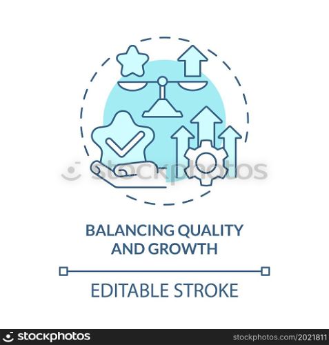 Balancing quality and growth method concept icon. Small business launch. Development of startup project abstract idea thin line illustration. Vector isolated outline color drawing. Editable stroke. Balancing quality and growth method concept icon