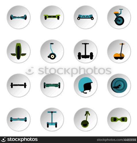 Balancing scooter icons set in flat style isolated vector icons set illustration. Balancing scooter icons set in flat style