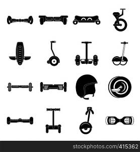 Balancing scooter icons set. Simple illustration of 16 balancing scooter vector icons for web. Balancing scooter icons set, simple style