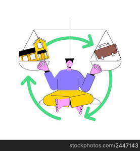 Balancing work and family abstract concept vector illustration. Work and life balance, happy family, mom doing business, dad at home, kids at office, time management, freelance abstract metaphor.. Balancing work and family abstract concept vector illustration.