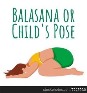 Balasana social media post mockup. Child&rsquo;s pose. Caucausian woman doing yoga posture. Web banner design template. Social media booster, content layout. Poster, printable card with flat illustrations. Balasana social media post mockup