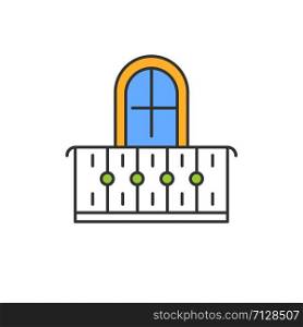 Balcony color icon. Interior element, vintage design. Apartment veranda, small terrace with fence. Architecture building exterior part. Isolated vector illustration