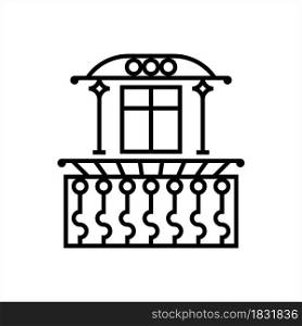 Balcony Icon, Upper Floor Projected Platform Enclosed By A Parapet Or Railing From The Wall Of A Building Vector Art Illustration