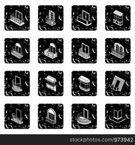 Balcony window forms icons set vector grunge isolated on white background . Balcony window forms icons set grunge vector